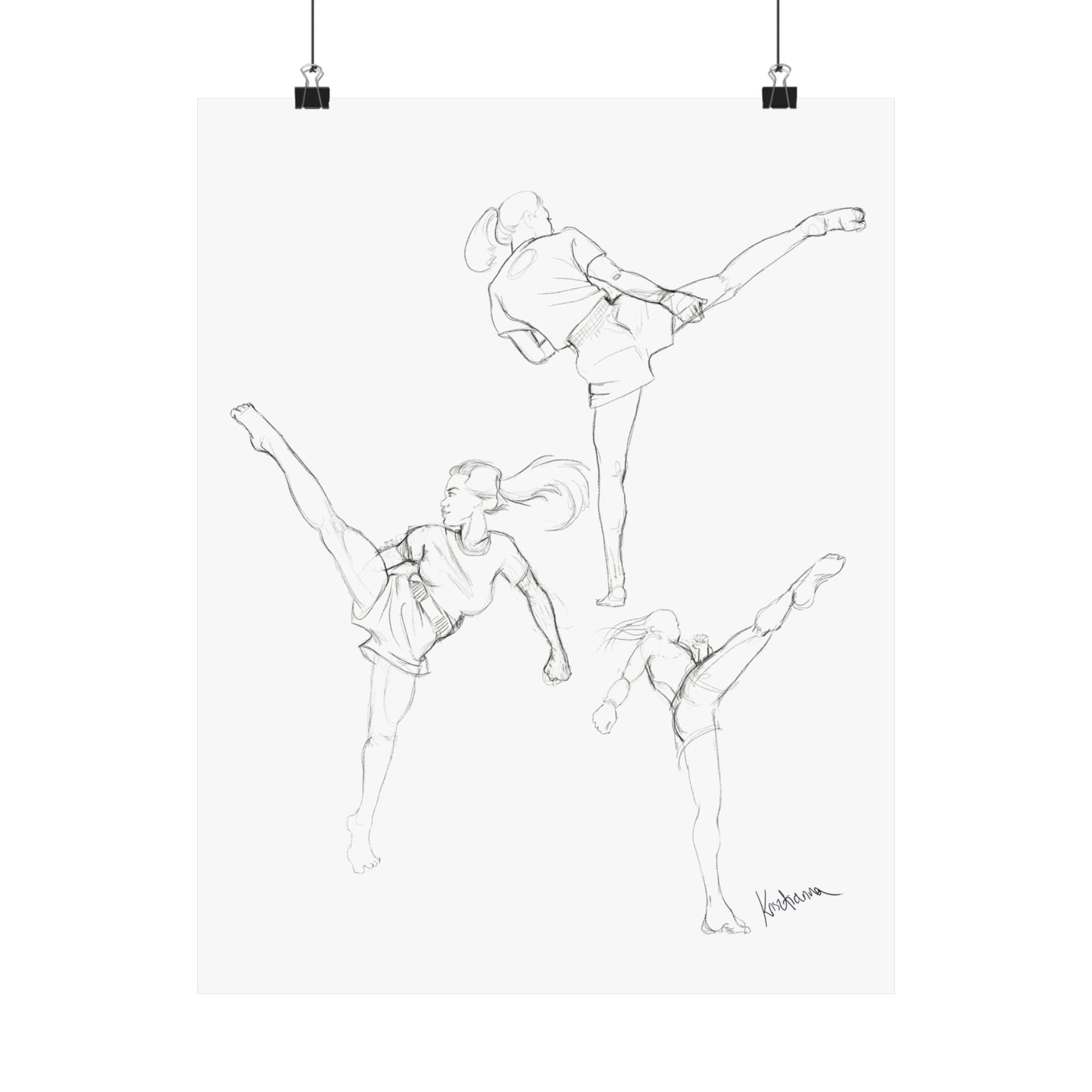 Muay Thai Sketch Studies High Kick Matte Poster