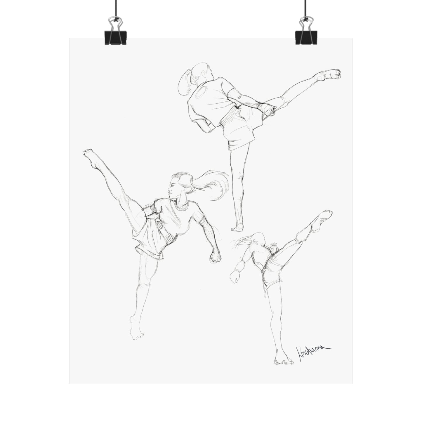 Muay Thai Sketch Studies High Kick Matte Poster