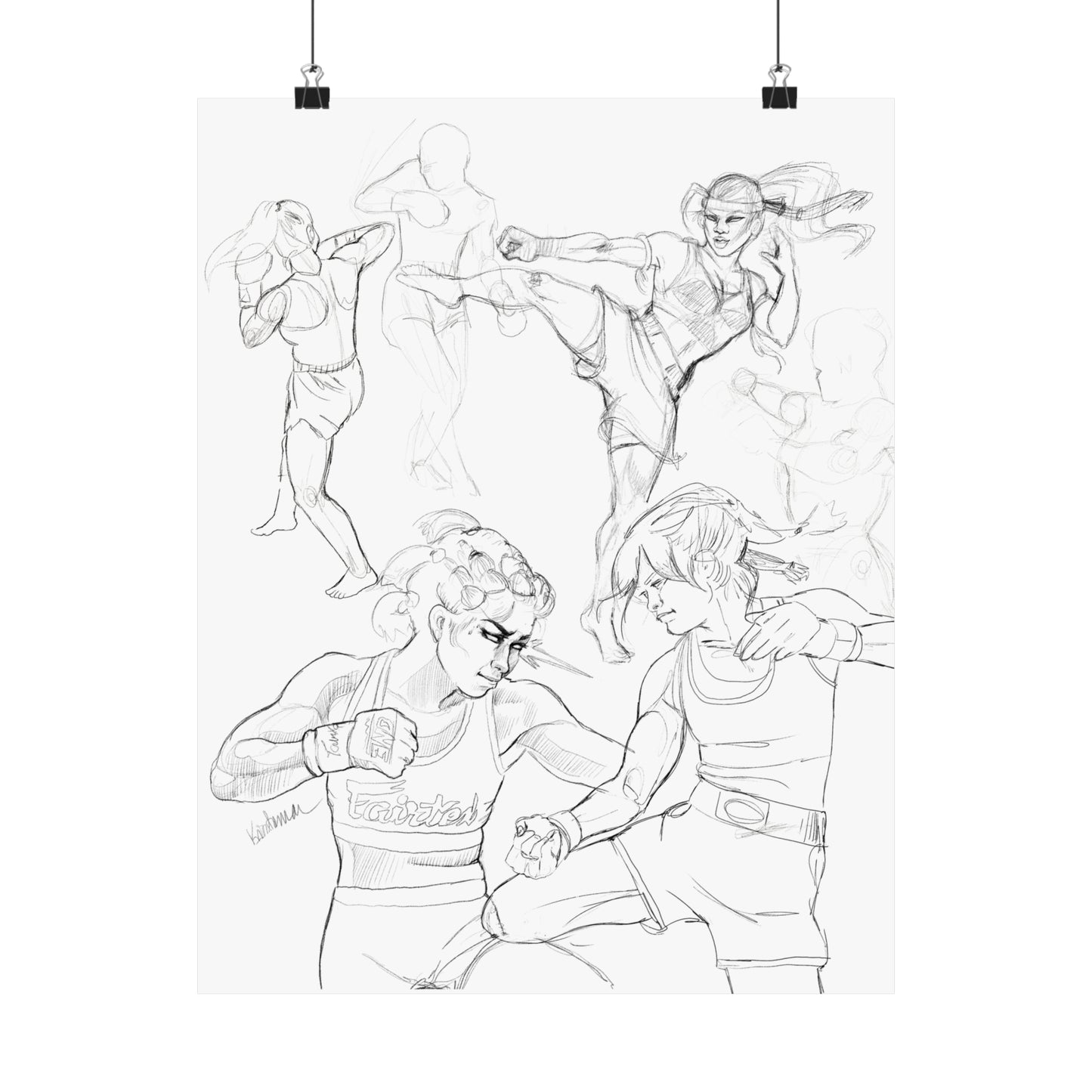 Muay Thai Varied Sketch Studies Matte Poster