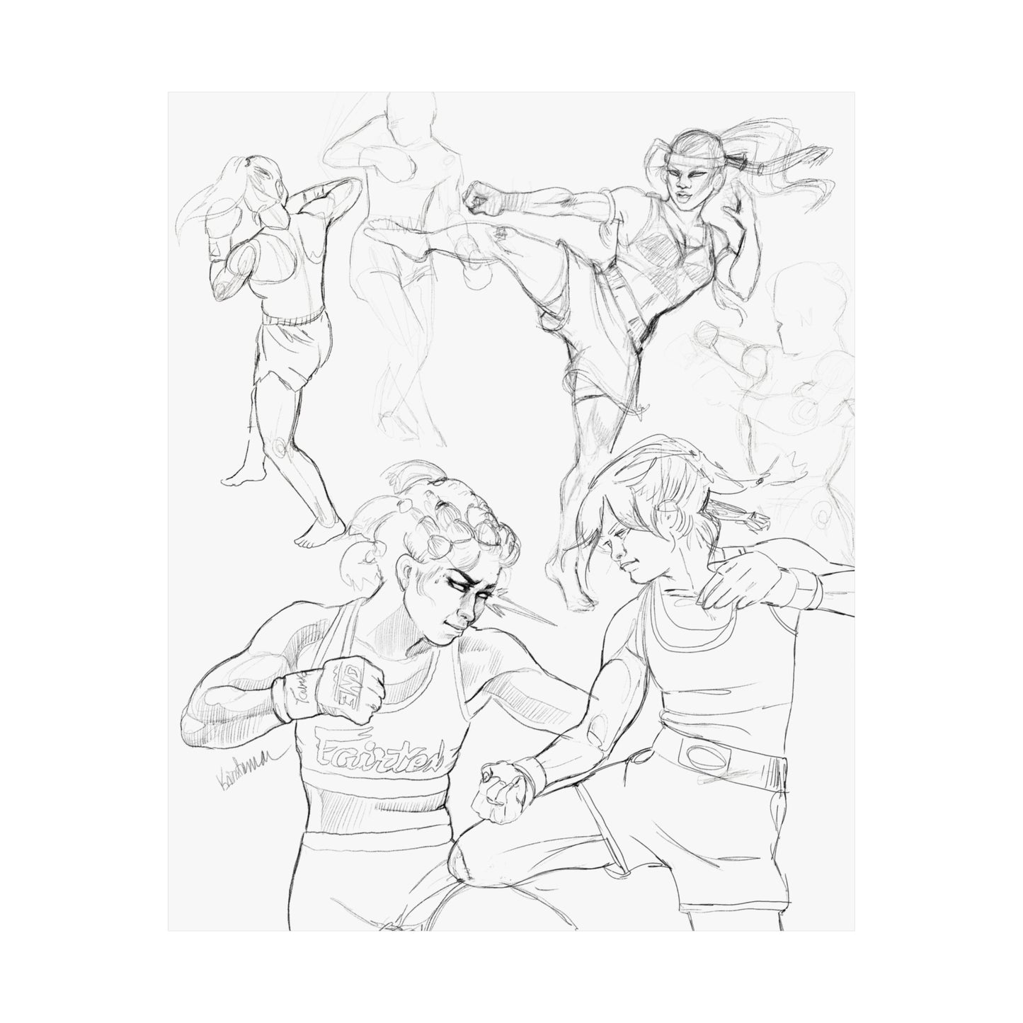 Muay Thai Varied Sketch Studies Matte Poster