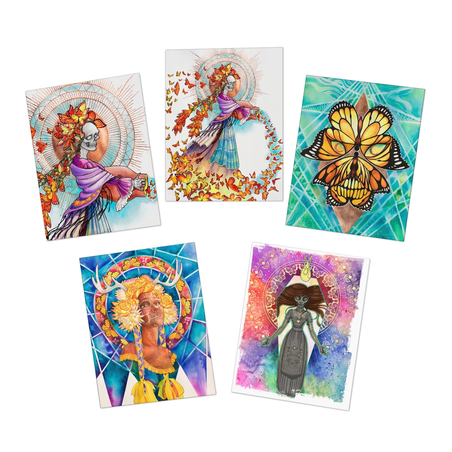 Artistic Watercolor Collection: Skulls Greeting Cards (5-Pack)