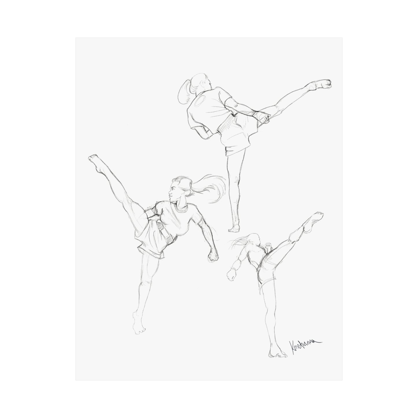 Muay Thai Sketch Studies High Kick Matte Poster