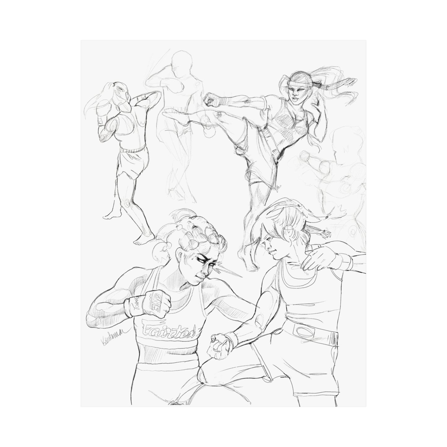 Muay Thai Varied Sketch Studies Matte Poster