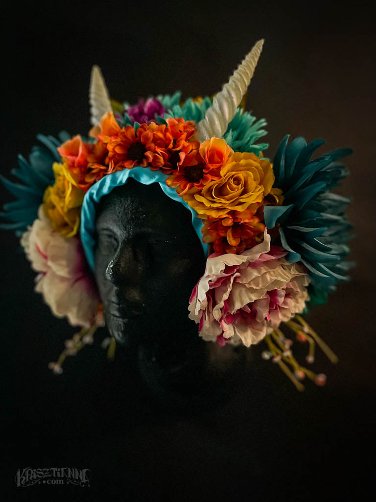 Turquoise Spring Fawn Flower Headdress