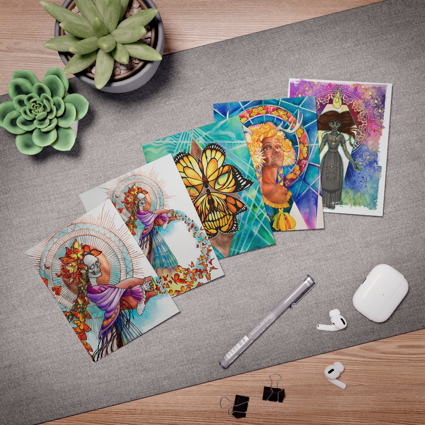 Artistic Watercolor Collection: Skulls Greeting Cards (5-Pack)