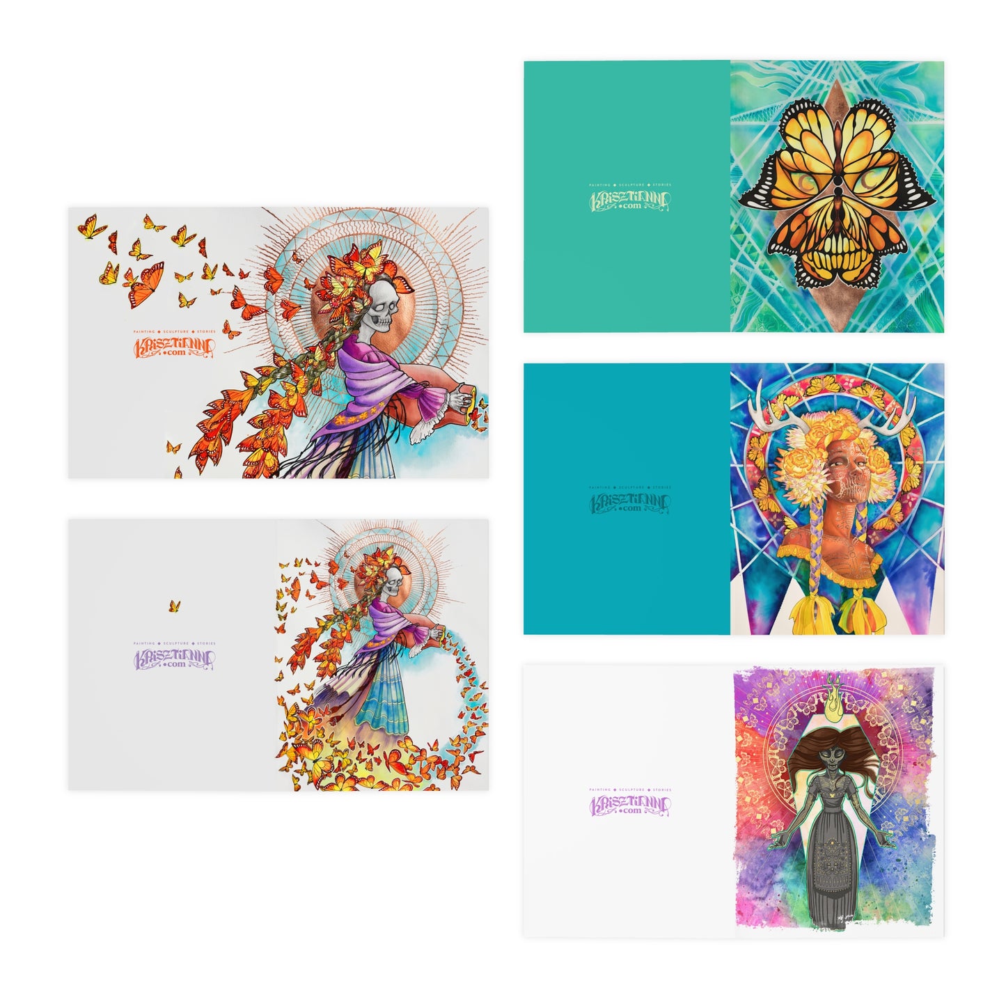 Artistic Watercolor Collection: Skulls Greeting Cards (5-Pack)