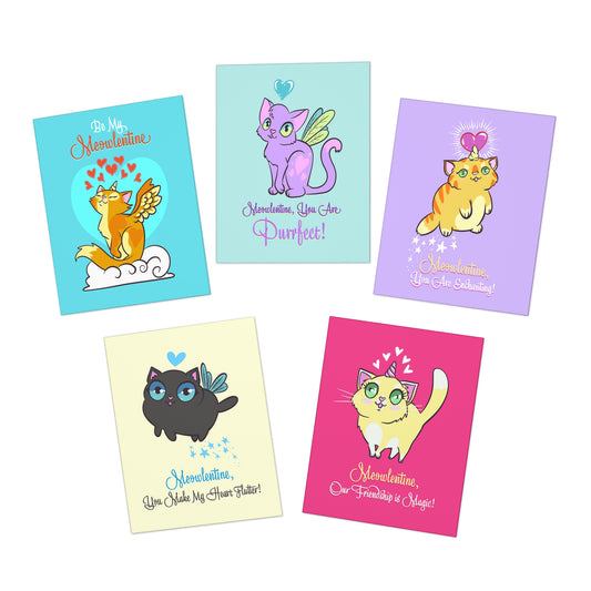 Magical Meowlentine Cards for Your Valentines (5-Pack)
