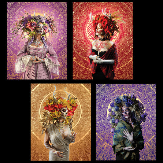 Bouquet "Flowers Of The Grave" Reflective Foil Art Print Set Of 4