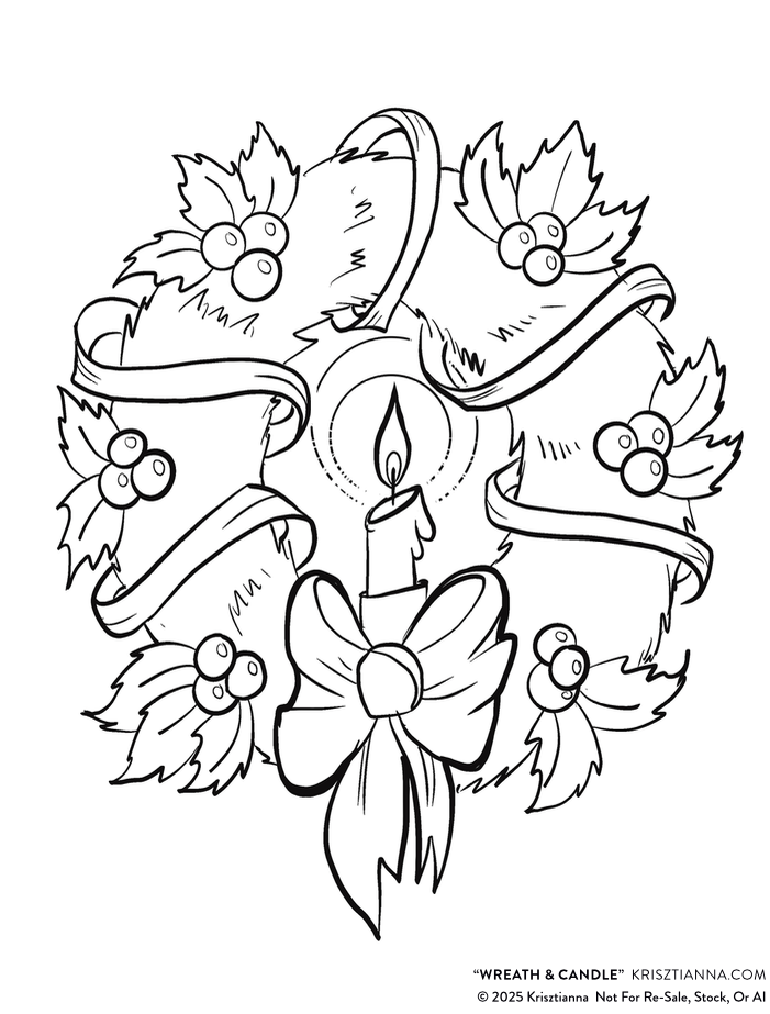 Free Wreath And Candle Coloring Page